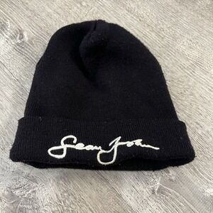 Sean John Unisex Black Beanie One Size Fits All Embroidered